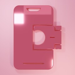 Poster - Pink Mobile banking icon isolated on pink background. Transfer money through mobile banking on the mobile phone screen. Minimalism concept. 3D render illustration