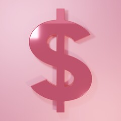 Poster - Pink Dollar symbol icon isolated on pink background. Cash and money, wealth, payment symbol. Casino gambling. Minimalism concept. 3D render illustration