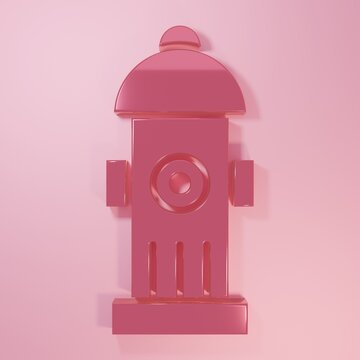 Pink Fire hydrant icon isolated on pink background. Minimalism concept. 3D render illustration