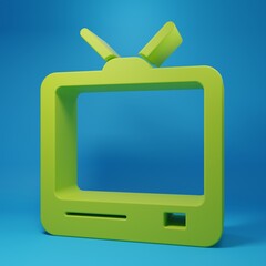 Poster - Green Retro tv icon isolated on blue background. Television sign. Minimalism concept. 3D render illustration