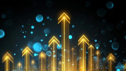 Poster - Radiant Digital Ascent Glowing Arrows Lead the Way in an Abstract Background with Bubbles Rising Up