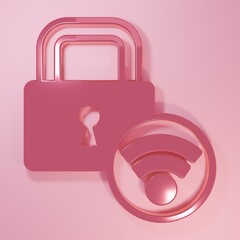 Poster - Pink Digital door lock with wireless technology for unlock icon isolated on pink background. Door handle sign. Security smart home. Minimalism concept. 3D render illustration