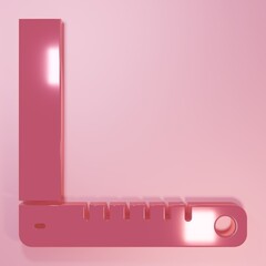 Poster - Pink Corner ruler icon isolated on pink background. Setsquare, angle ruler, carpentry, measuring utensil, scale. Minimalism concept. 3D render illustration