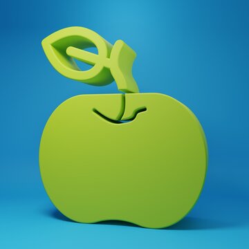 Green Apple icon isolated on blue background. Excess weight. Healthy diet menu. Fitness diet apple. Minimalism concept. 3D render illustration