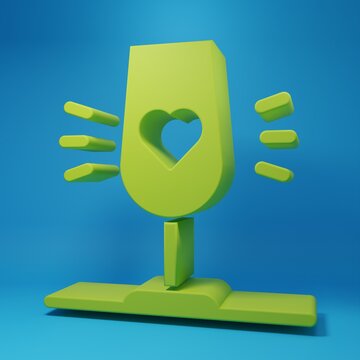 Green Wine glass icon isolated on blue background. Wineglass sign. Favorite wine. Minimalism concept. 3D render illustration
