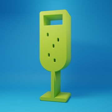 Green Glass of champagne icon isolated on blue background. Minimalism concept. 3D render illustration
