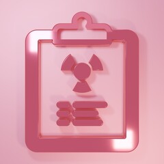 Poster - Pink Radiation warning document icon isolated on pink background. Text file. Minimalism concept. 3D render illustration