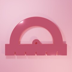 Poster - Pink Protractor grid for measuring degrees icon isolated on pink background. Tilt angle meter. Measuring tool. Geometric symbol. Minimalism concept. 3D render illustration