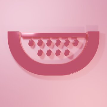 Pink Watermelon icon isolated on pink background. Minimalism concept. 3D render illustration