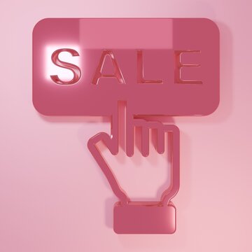 Pink Price tag with an inscription Sale icon isolated on pink background. Badge for price. Promo tag discount. Minimalism concept. 3D render illustration