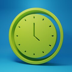Poster - Green Clock icon isolated on blue background. Time symbol. Minimalism concept. 3D render illustration