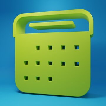 Green Calendar icon isolated on blue background. Event reminder symbol. Minimalism concept. 3D render illustration