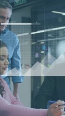 Poster - Animation of financial data processing over diverse business people in office