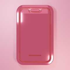 Poster - Pink Smartphone, mobile phone icon isolated on pink background. Minimalism concept. 3D render illustration