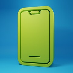 Poster - Green Smartphone, mobile phone icon isolated on blue background. Minimalism concept. 3D render illustration