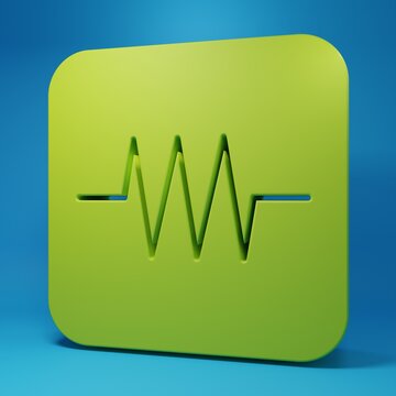 Green Resistor in electronic circuit icon isolated on blue background. Minimalism concept. 3D render illustration