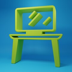 Poster - Green TV table stand icon isolated on blue background. Minimalism concept. 3D render illustration