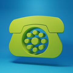 Poster - Green Telephone icon isolated on blue background. Landline phone. Minimalism concept. 3D render illustration