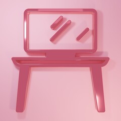 Poster - Pink TV table stand icon isolated on pink background. Minimalism concept. 3D render illustration