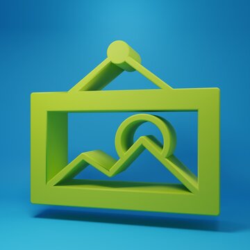 Green Picture icon isolated on blue background. Minimalism concept. 3D render illustration