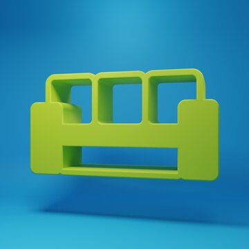 Green Sofa icon isolated on blue background. Minimalism concept. 3D render illustration