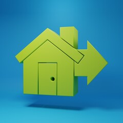 Poster - Green Sale house icon isolated on blue background. Buy house concept. Home loan concept, rent, buying a property. Minimalism concept. 3D render illustration