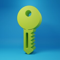 Poster - Green House key icon isolated on blue background. Minimalism concept. 3D render illustration