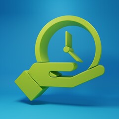 Poster - Green Clock icon isolated on blue background. Time symbol. Minimalism concept. 3D render illustration
