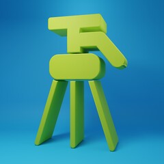 Poster - Green Tripod icon isolated on blue background. Minimalism concept. 3D render illustration