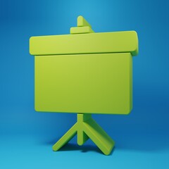 Poster - Green Presentation board with graph, schedule, chart, diagram, infographic, pie graph icon isolated on blue background. Minimalism concept. 3D render illustration