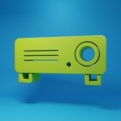 Poster - Green Presentation, movie, film, media projector icon isolated on blue background. Minimalism concept. 3D render illustration
