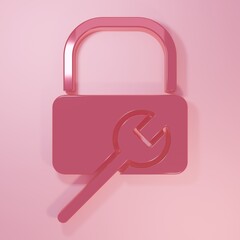 Poster - Pink Lock repair icon isolated on pink background. Padlock sign. Security, safety, protection, privacy concept. Minimalism concept. 3D render illustration