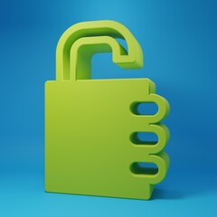 Poster - Green Safe combination lock icon isolated on blue background. Combination padlock. Security, safety, protection, password, privacy. Minimalism concept. 3D render illustration