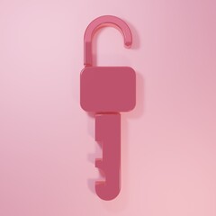 Poster - Pink Unlocked key icon isolated on pink background. Minimalism concept. 3D render illustration
