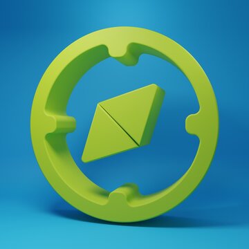 Green Compass icon isolated on blue background. Windrose navigation symbol. Wind rose sign. Minimalism concept. 3D render illustration