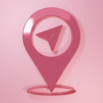 Pink Map pin icon isolated on pink background. Navigation, pointer, location, map, gps, direction, place concept. Minimalism concept. 3D render illustration