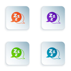 Fototapete - Color Sleepy icon isolated on white background. Sleepy zzz black talk bubble. Set colorful icons in square buttons. Vector