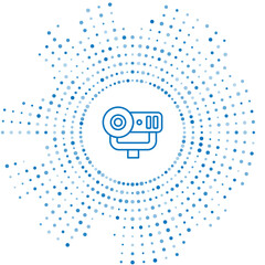Poster - Blue line Web camera icon isolated on white background. Chat camera. Webcam icon. Abstract circle random dots. Vector