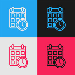 Poster - Pop art line Carton cardboard box and fast time delivery icon isolated on color background. Box, package, parcel sign. Delivery and packaging. Vector