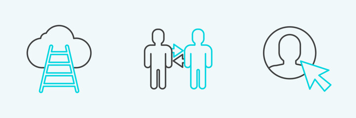 Poster - Set line User of man in business suit, Ladder leading to cloud and Project team base icon. Vector