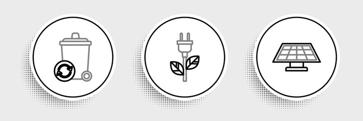 Aufkleber - Set line Solar energy panel, Recycle bin with recycle symbol and Electric saving plug leaf icon. Vector