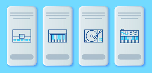 Poster - Set line Music synthesizer, Vinyl player with a vinyl disk, Piano and icon. Vector