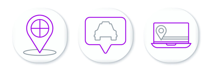 Fototapete - Set line Laptop with location marker, Map pointer taxi and icon. Vector