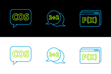 Poster - Set line Function mathematical symbol, Mathematics function cosine and Equation solution icon. Vector