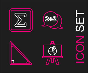 Poster - Set line Chalkboard with diagram, Triangle math, Equation solution and Sigma symbol icon. Vector