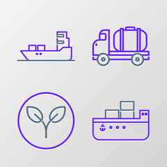 Poster - Set line Oil tanker ship, Bio fuel, Tanker truck and icon. Vector