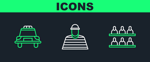 Poster - Set line Jurors, Police car and flasher and Prisoner icon. Vector