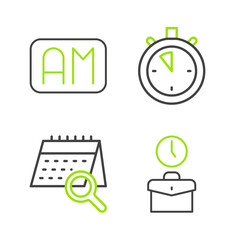Poster - Set line Work time, Calendar search, Stopwatch and Morning icon. Vector
