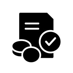 Aufkleber - Comprehensive Set of Black Pictogram Silhouettes Document, Check Mark, and Coins Icon Sign -  A Versatile Icon Set for Design Projects
