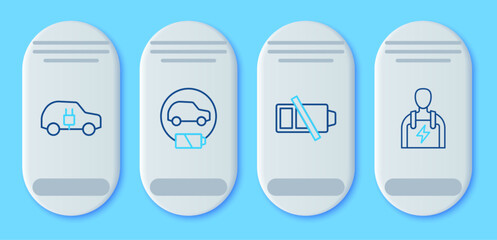 Poster - Set line Electric car, Low battery, and Car mechanic icon. Vector